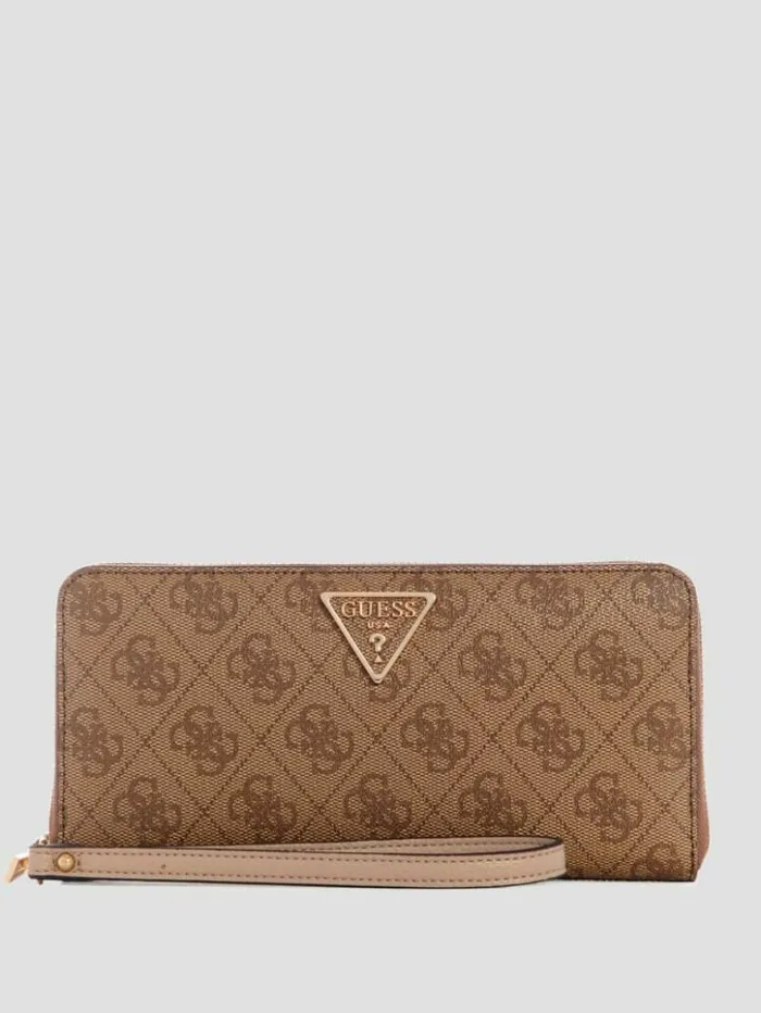 Women GUESS Handbags Laurel Large ZipAround Wallet Latte Logo