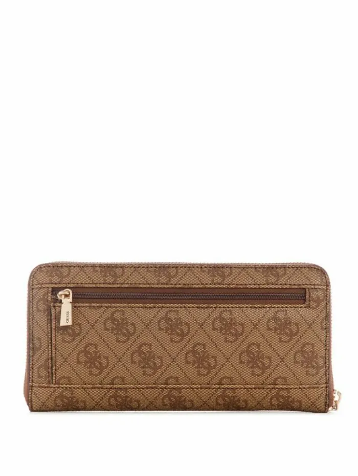 Women GUESS Handbags Laurel Large ZipAround Wallet Latte Logo