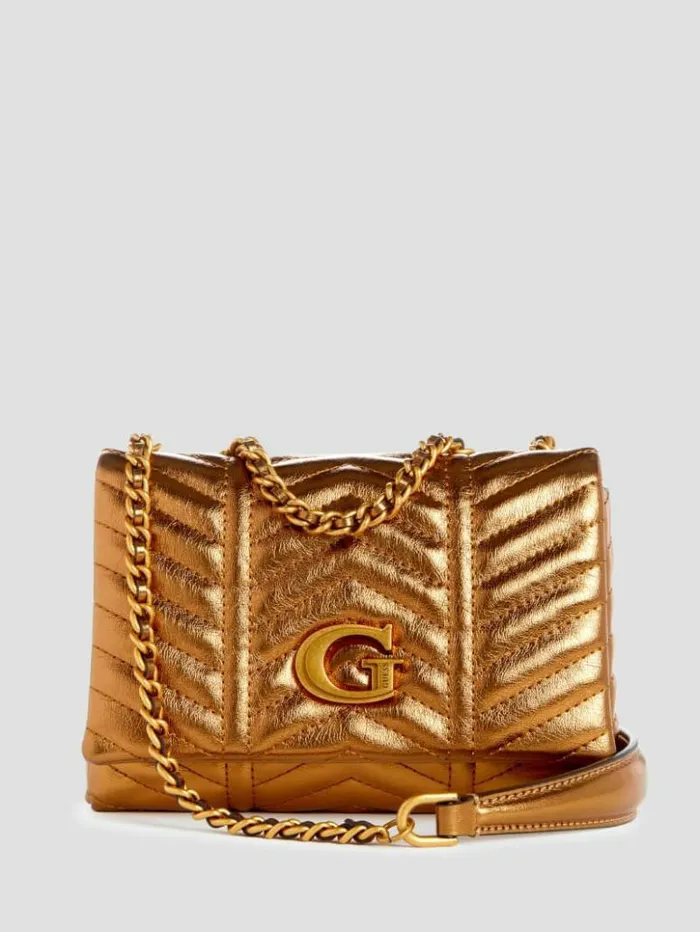 Women GUESS Handbags Lovide Metallic Mini Convertible Crossbody Bronze