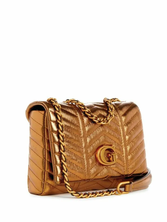 Women GUESS Handbags Lovide Metallic Mini Convertible Crossbody Bronze