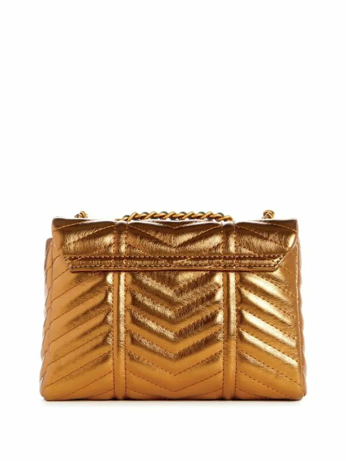 Women GUESS Handbags Lovide Metallic Mini Convertible Crossbody Bronze