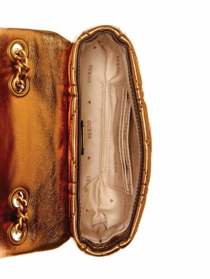 Women GUESS Handbags Lovide Metallic Mini Convertible Crossbody Bronze