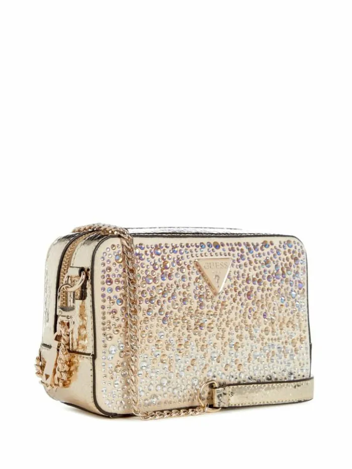 Women GUESS Handbags Lua Rhinestone Mini Crossbody Gold