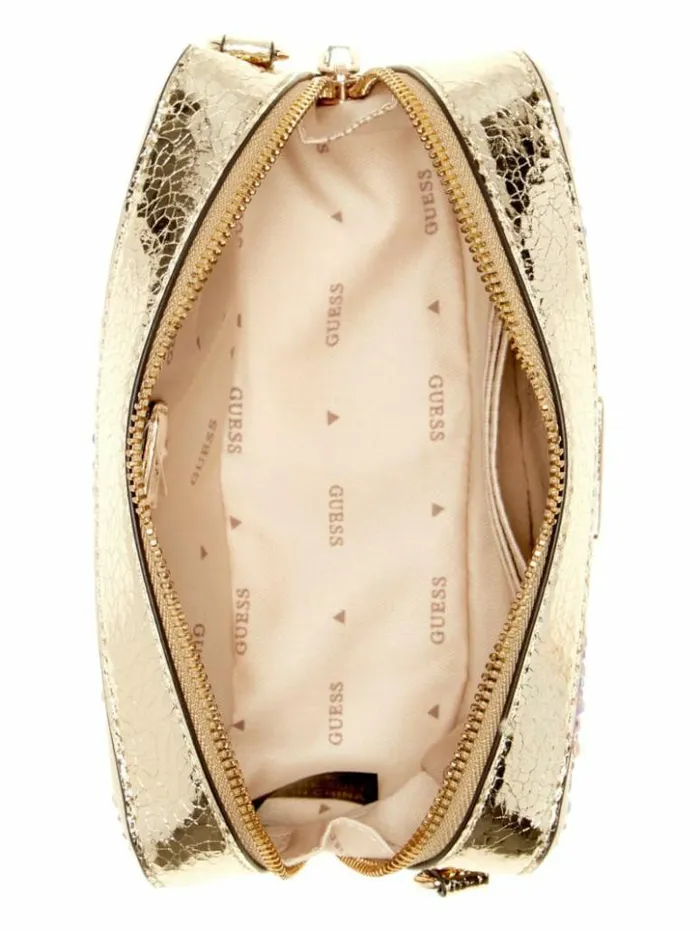 Women GUESS Handbags Lua Rhinestone Mini Crossbody Gold