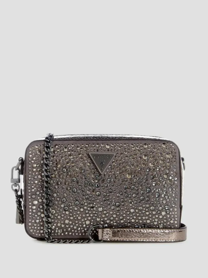 Women GUESS Handbags Lua Rhinestone Mini Crossbody Pewter