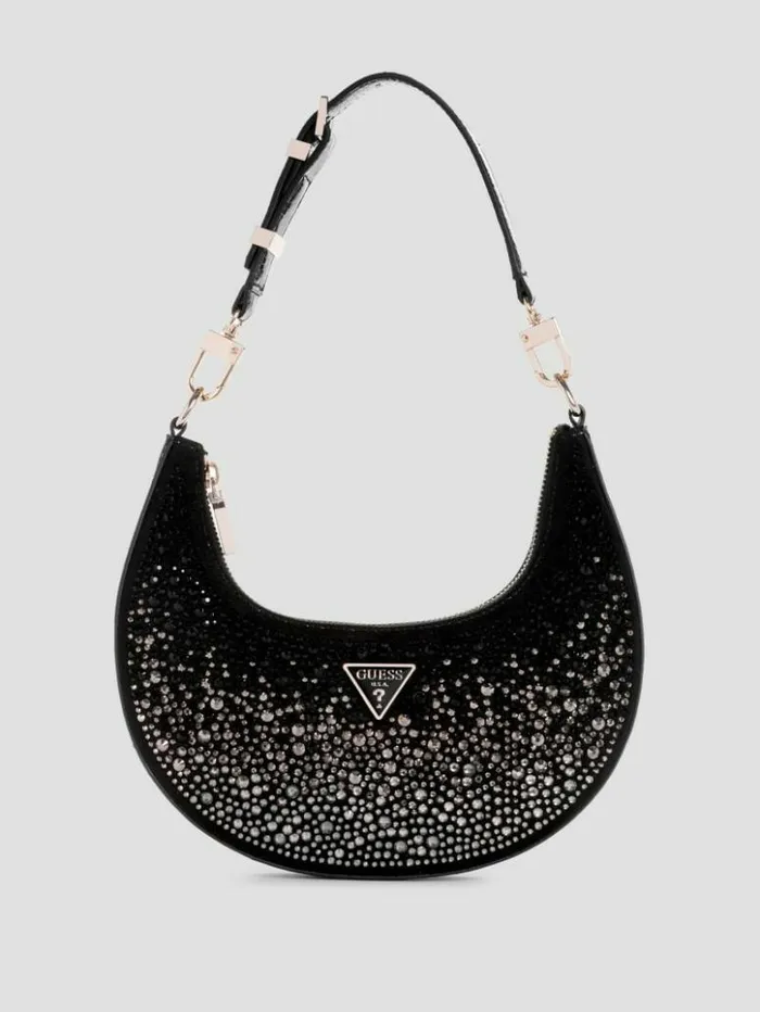 Women GUESS Handbags Lua Rhinestone Shoulder Bag Black