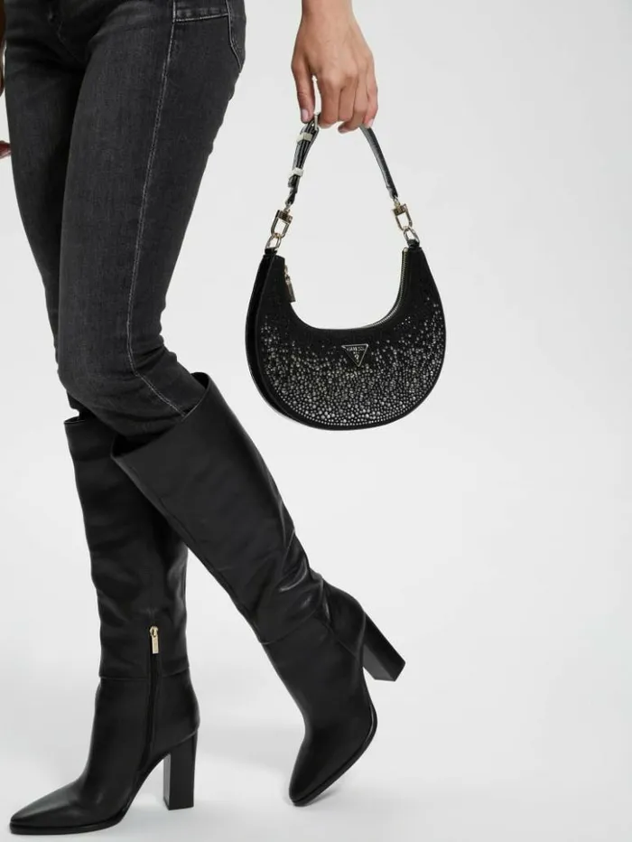 Women GUESS Handbags Lua Rhinestone Shoulder Bag Black