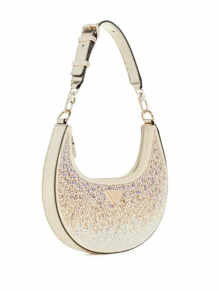 Women GUESS Handbags Lua Rhinestone Shoulder Bag Gold