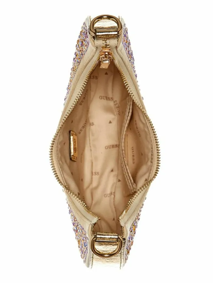 Women GUESS Handbags Lua Rhinestone Shoulder Bag Gold