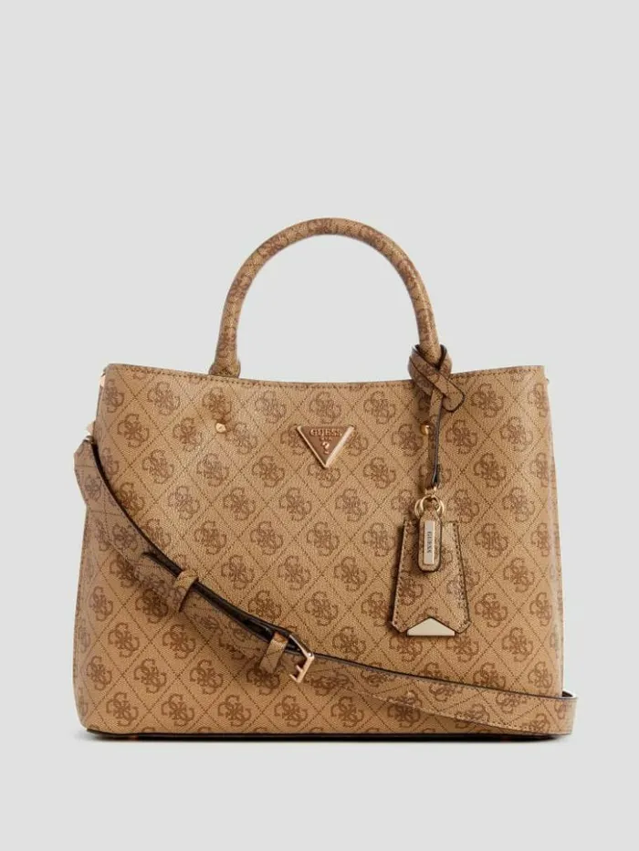 Women GUESS Handbags Meridian Signature Girlfriend Satchel Latte Logo