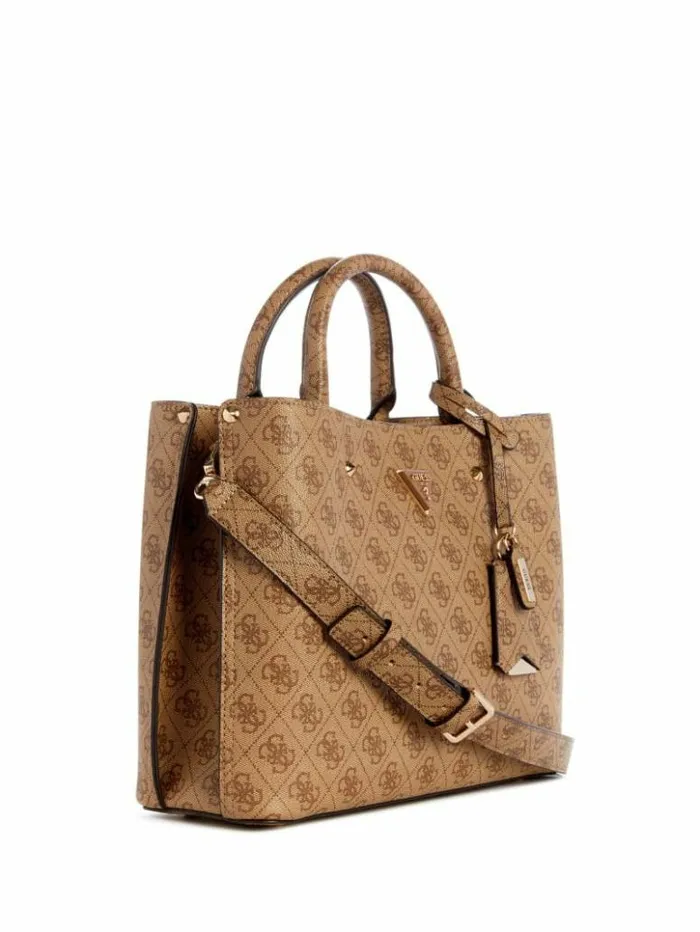 Women GUESS Handbags Meridian Signature Girlfriend Satchel Latte Logo