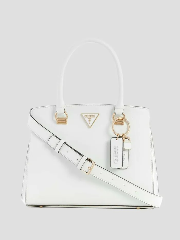 Women GUESS Handbags Noelle Girlfriend Satchel White Multi