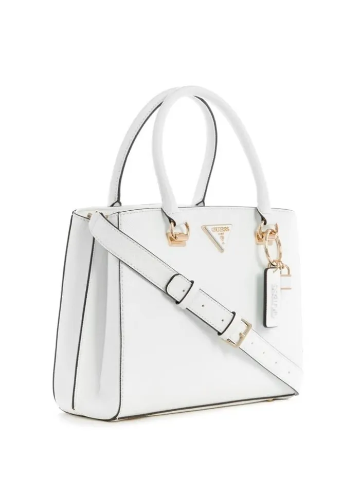 Women GUESS Handbags Noelle Girlfriend Satchel White Multi
