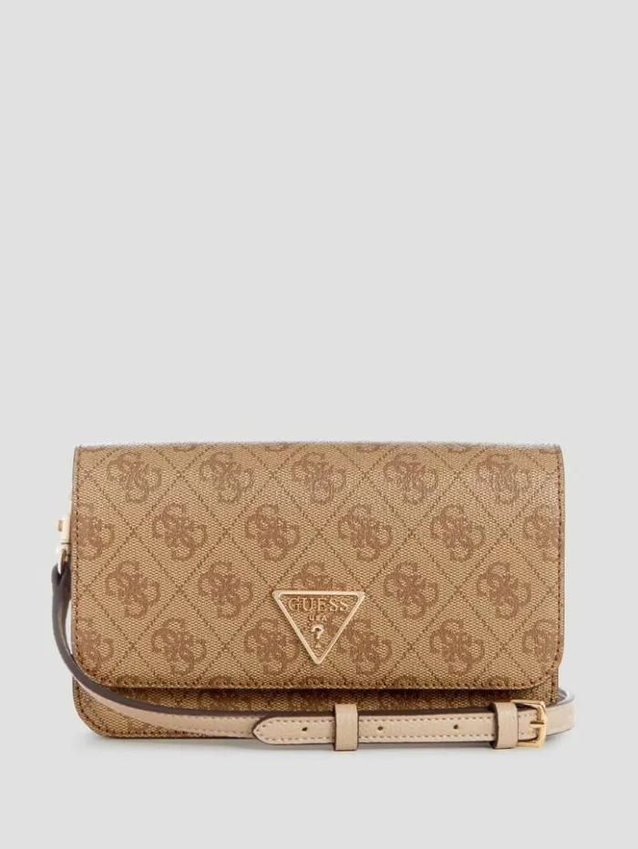 Women GUESS Handbags Noelle Quattro G Crossbody Organizer Wallet Latte Logo