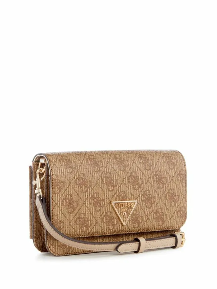 Women GUESS Handbags Noelle Quattro G Crossbody Organizer Wallet Latte Logo