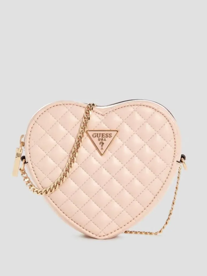 Women GUESS Handbags Rianee Heart Crossbody Bag Pale Pink