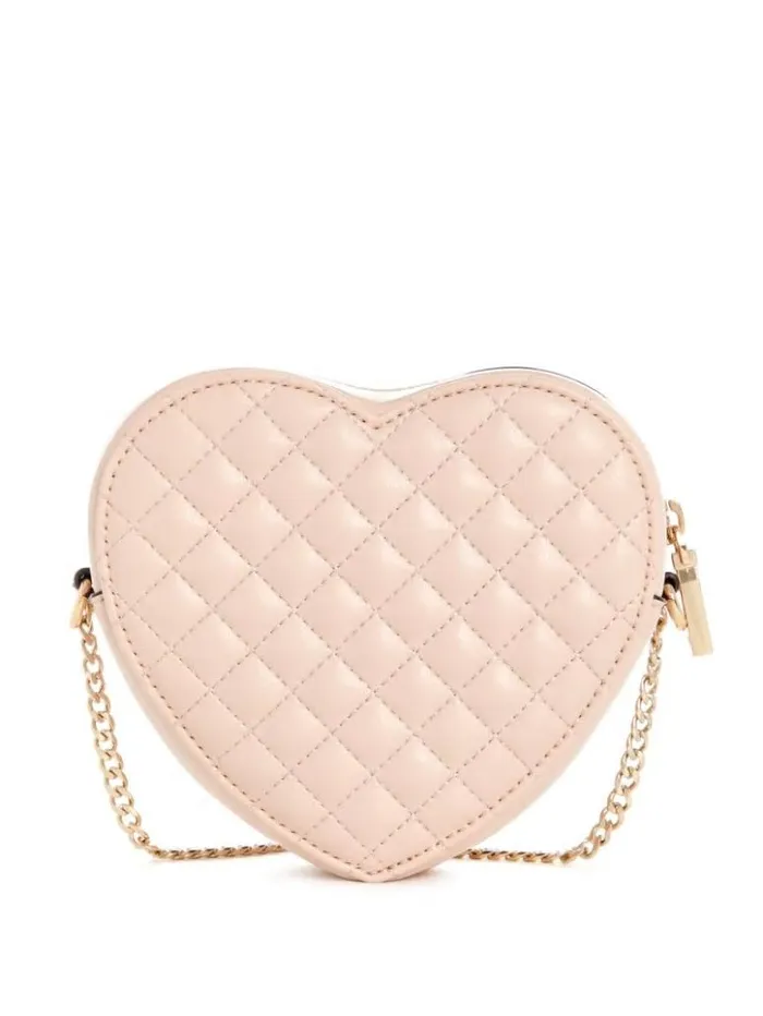 Women GUESS Handbags Rianee Heart Crossbody Bag Pale Pink