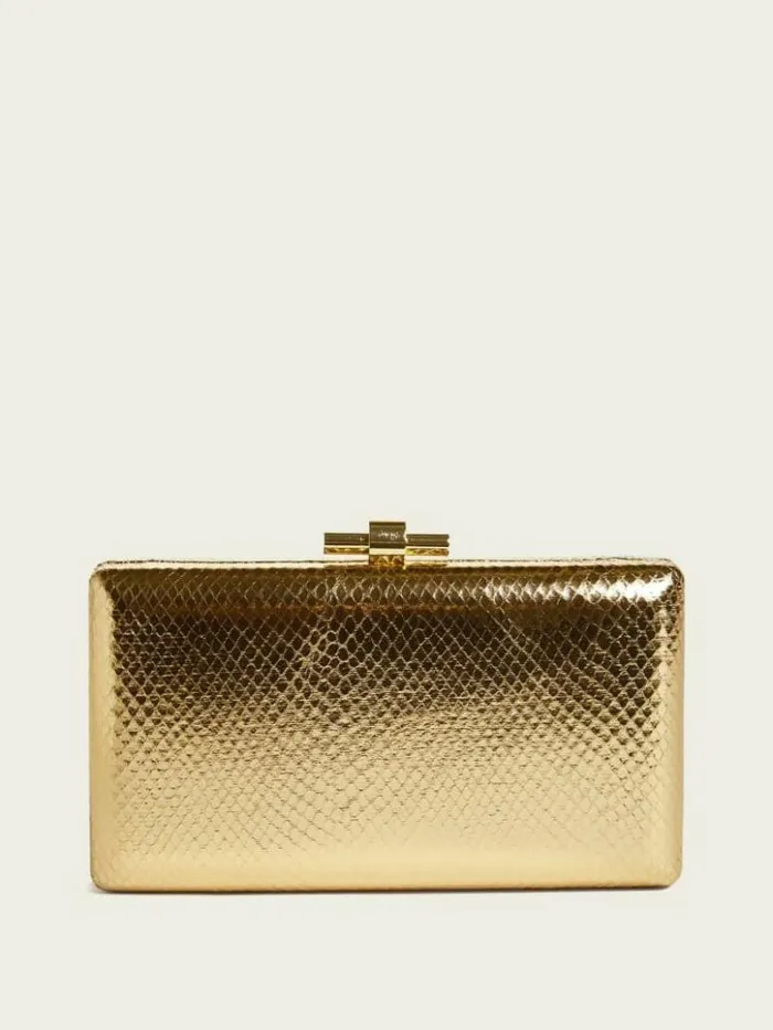 Women GUESS Handbags Rose Gold Python Clutch Rose Gold
