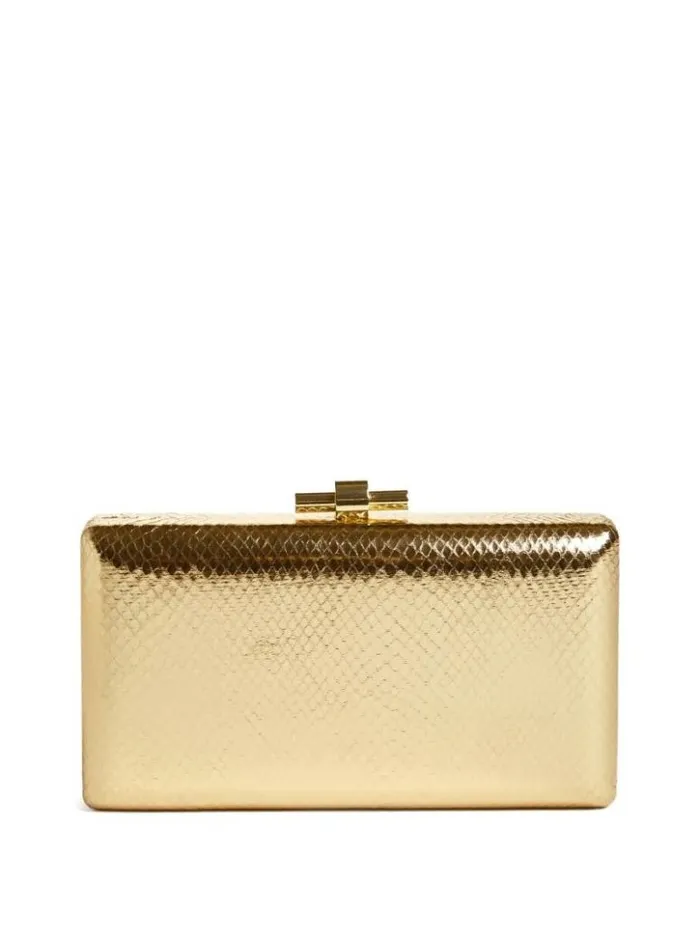 Women GUESS Handbags Rose Gold Python Clutch Rose Gold