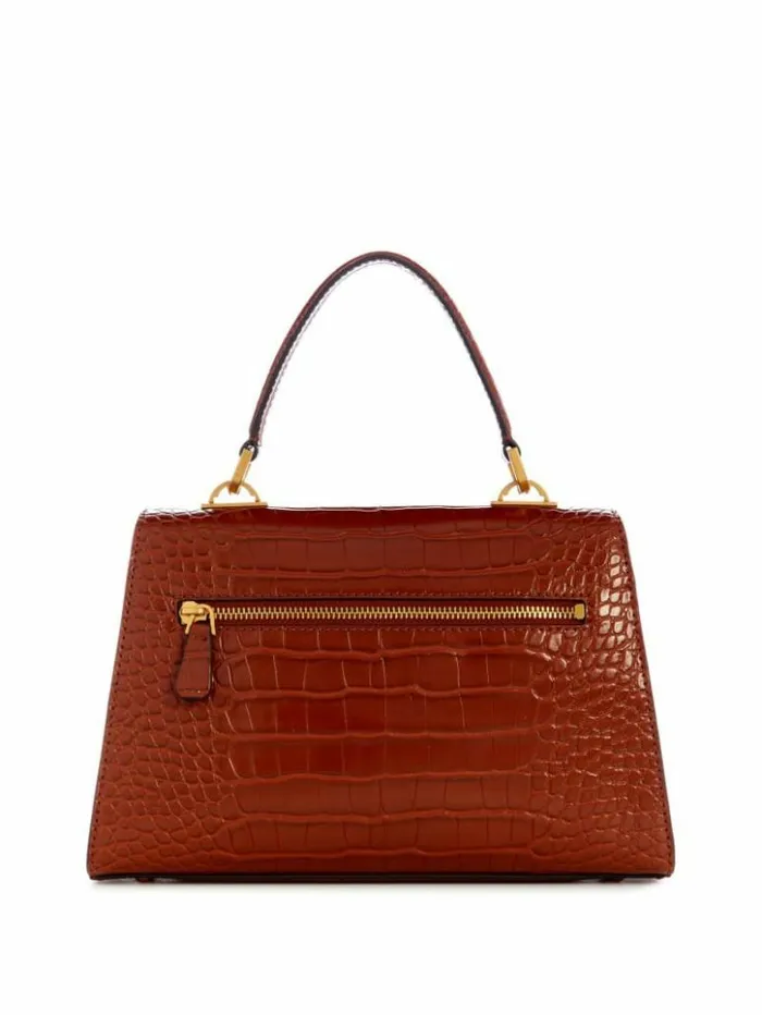 Women GUESS Handbags Sestri CrocodileEmbossed Crossbody Cognac