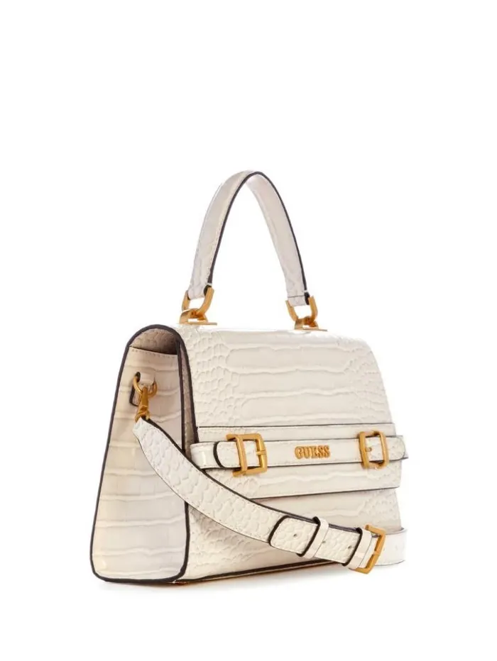 Women GUESS Handbags Sestri CrocodileEmbossed Crossbody White