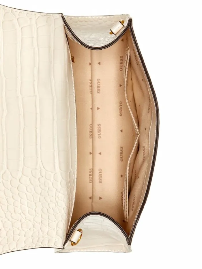 Women GUESS Handbags Sestri CrocodileEmbossed Crossbody White