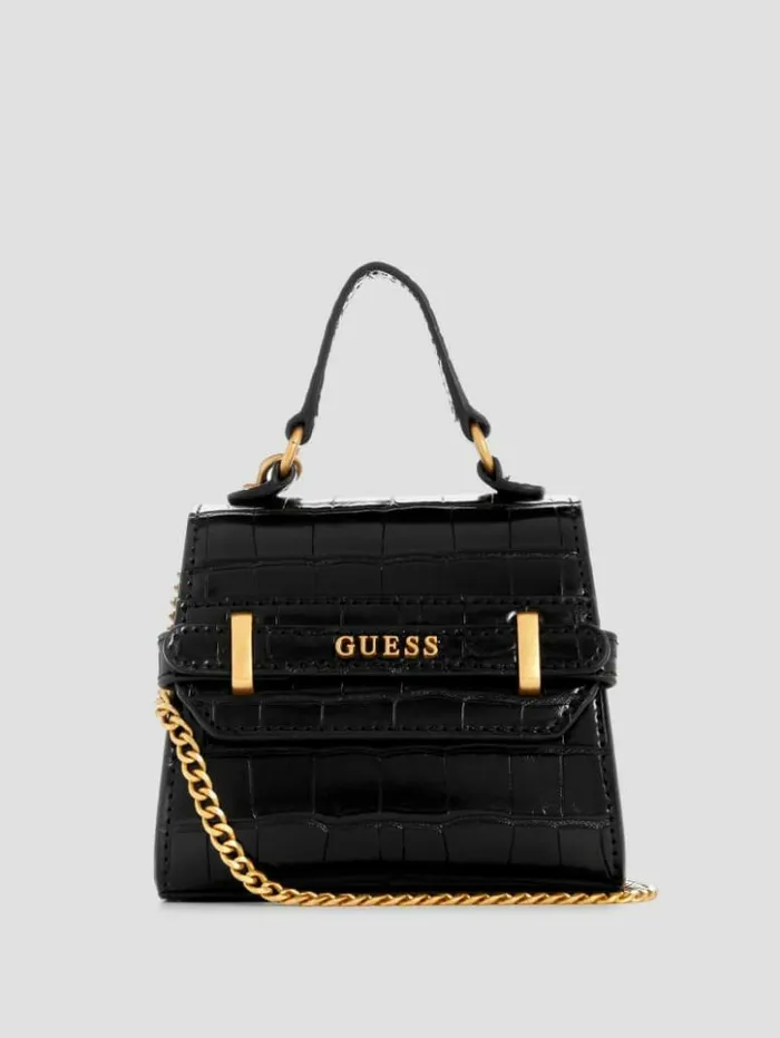 Women GUESS Handbags Sestri CrocodileEmbossed Mini Crossbody Black