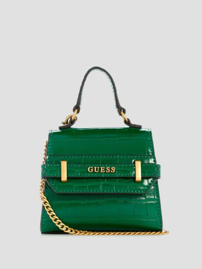 Women GUESS Handbags Sestri CrocodileEmbossed Mini Crossbody Green