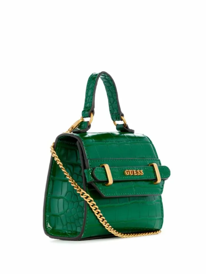 Women GUESS Handbags Sestri CrocodileEmbossed Mini Crossbody Green