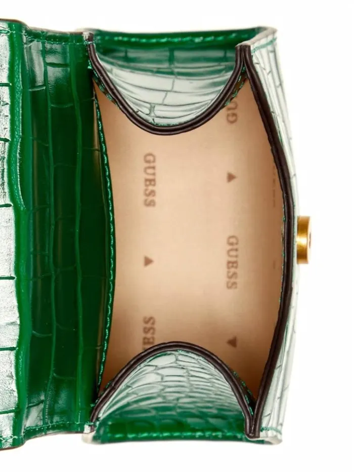 Women GUESS Handbags Sestri CrocodileEmbossed Mini Crossbody Green