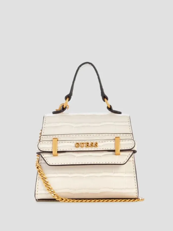 Women GUESS Handbags Sestri CrocodileEmbossed Mini Crossbody White