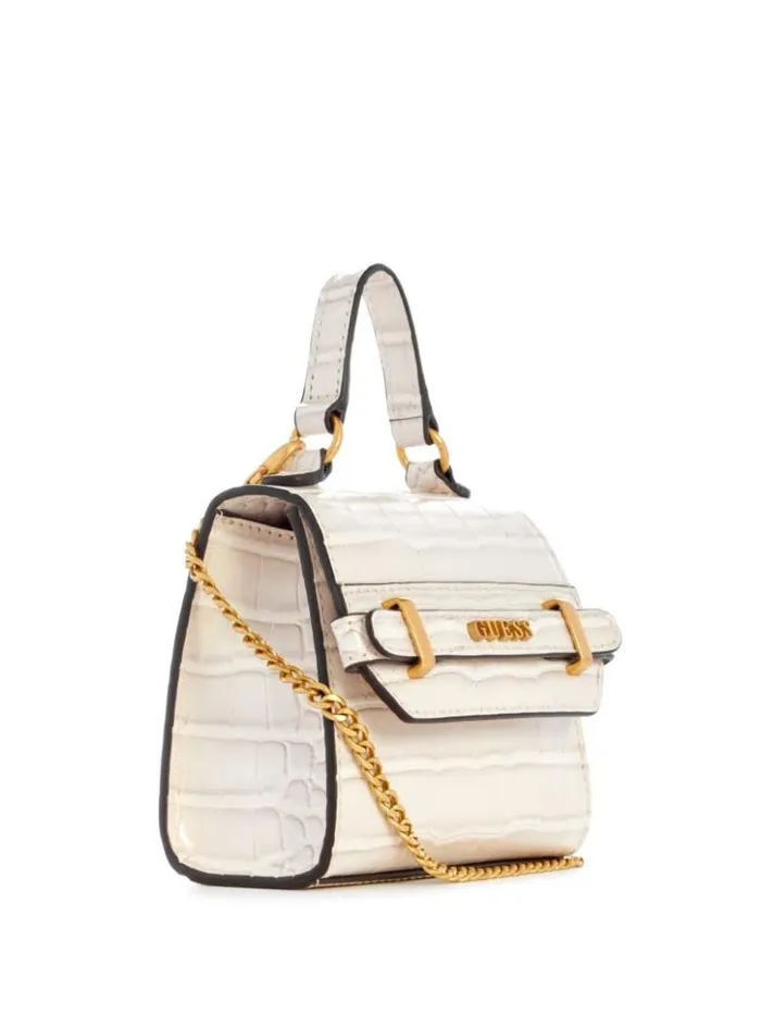 Women GUESS Handbags Sestri CrocodileEmbossed Mini Crossbody White