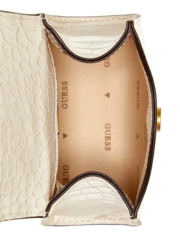 Women GUESS Handbags Sestri CrocodileEmbossed Mini Crossbody White
