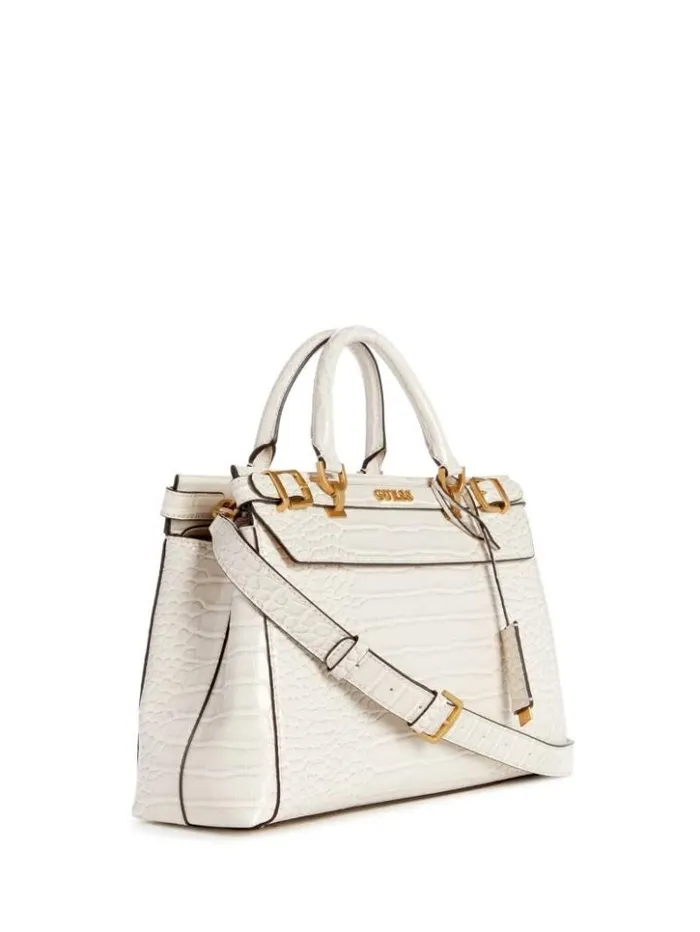 Women GUESS Handbags Sestri CrocodileEmbossed Satchel White