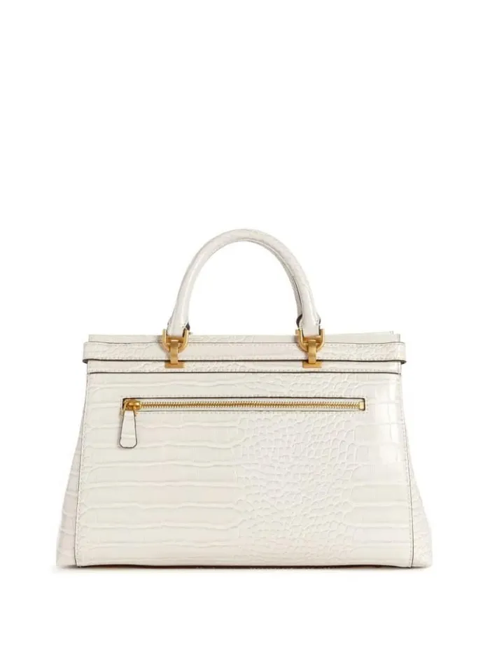 Women GUESS Handbags Sestri CrocodileEmbossed Satchel White