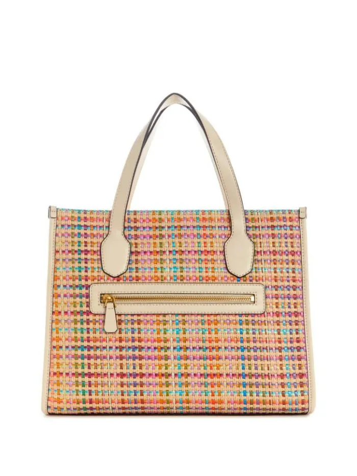 Women GUESS Handbags Silvana Colorful Straw Tote White Multi