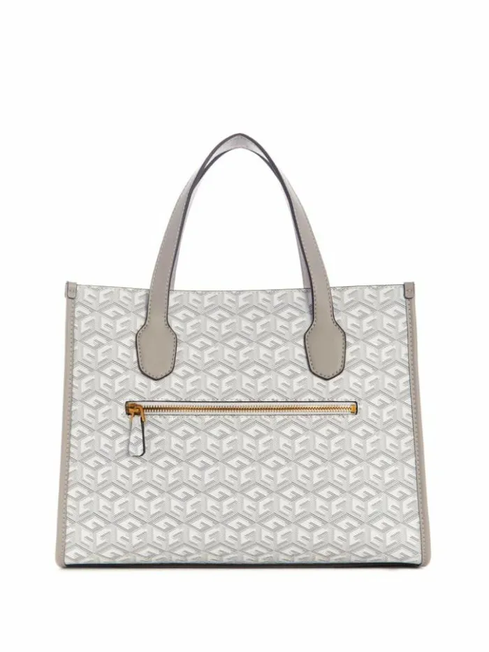 Women GUESS Handbags Silvana G Cube Tote Steel