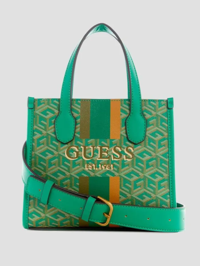 Women GUESS Handbags Silvana Mini Totes Forest Logo