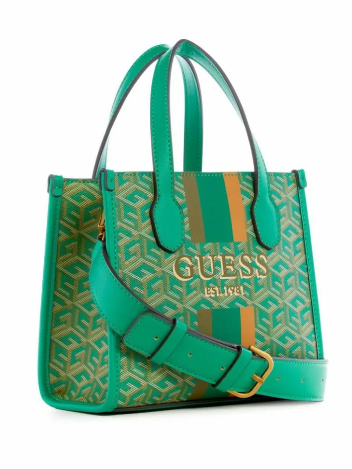 Women GUESS Handbags Silvana Mini Totes Forest Logo
