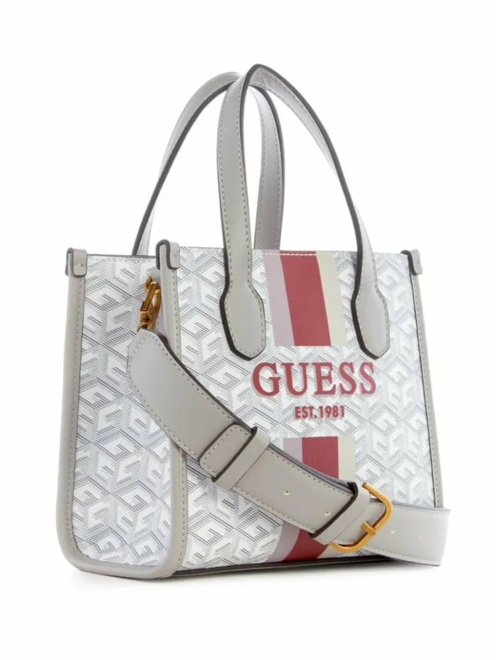Women GUESS Handbags Silvana Mini Totes Steel