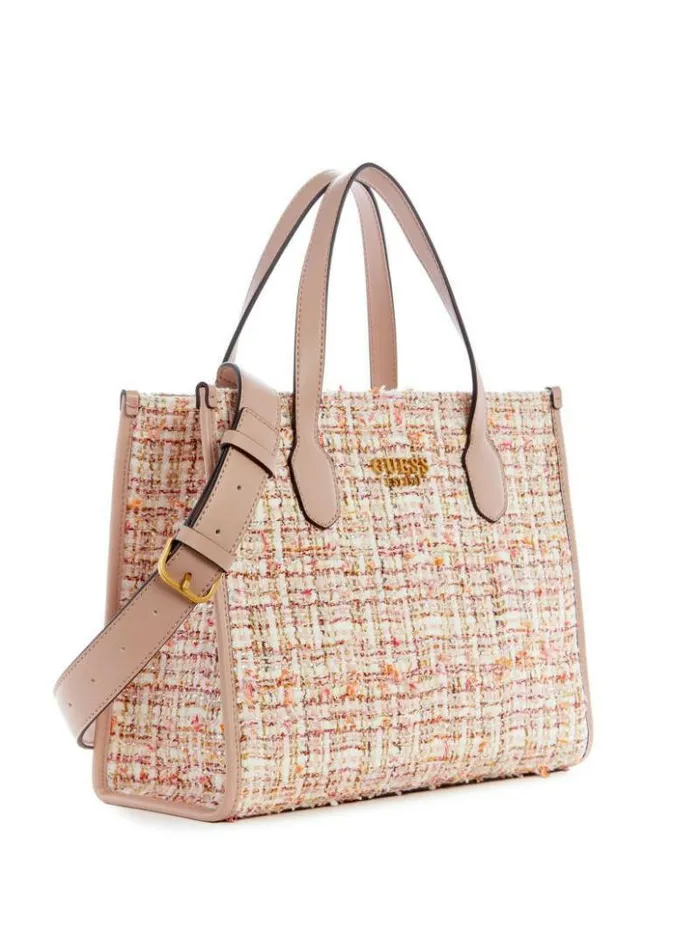 Women GUESS Handbags Silvana Tweed Tote Asp Green