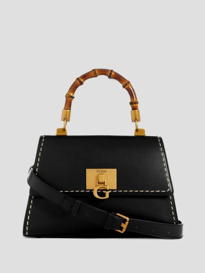 Women GUESS Handbags Stephi Bamboo Handle Mini Satchel Black