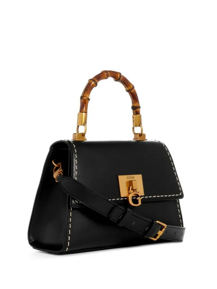 Women GUESS Handbags Stephi Bamboo Handle Mini Satchel Black