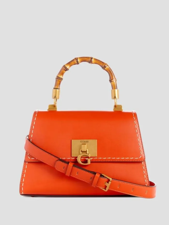 Women GUESS Handbags Stephi Bamboo Handle Mini Satchel Orange