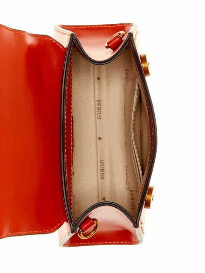 Women GUESS Handbags Stephi Mini FoldOver Crossbody Orange