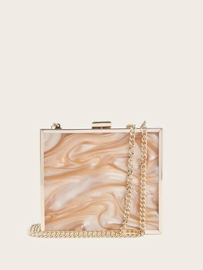 Women GUESS Handbags Sutton Box Clutch Silvergold