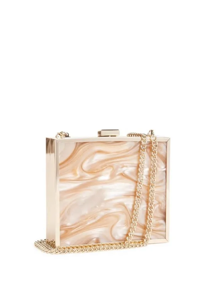 Women GUESS Handbags Sutton Box Clutch Silvergold