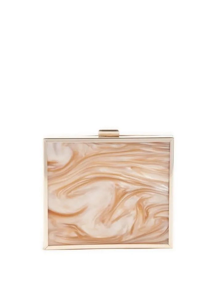 Women GUESS Handbags Sutton Box Clutch Silvergold