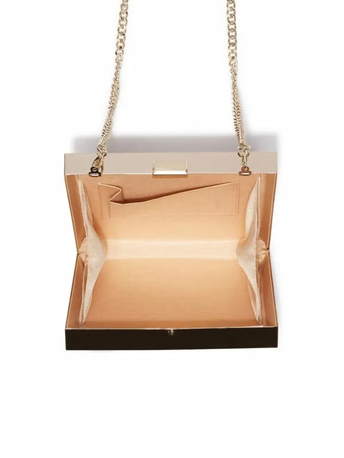 Women GUESS Handbags Sutton Box Clutch Silvergold