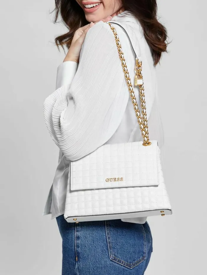 Women GUESS Handbags Tia Convertible Crossbody White Multi